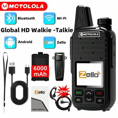 MMCTOLOLA Zello 2G/3G/4G Outdoor Wireless Two-Way Radio, Android System, Bluetooth/WiFi, Global Wireless Coverage 8000km, Suitable For Outdoor Camping, Hiking, Skiing, Fishing And Other Activities, Ideal Communication Tool, Comes With Earphones., Camping Equipment, Camping Essentials