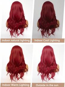 clouder Gothic Punk Burgundy Long Wavy Curls Wig 26-Inch Center-Parted Bangs Heat-Resistant Synthetic Fiber Wig Women's Soft Voluminous Curls Suitable For Daily Cosplay, Street Style, Holiday Parties, Music Festivals, Y2K Aesthetic, Avant-Garde College Style, Modern Fashion Punk Looks - 紅色 - 查看 10