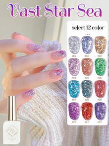 12毫升 冬春美甲 情人节超闪粉蓝红白亮片凝胶指甲油 美白百搭 热门美甲用品 - 彩色 - 查看 3