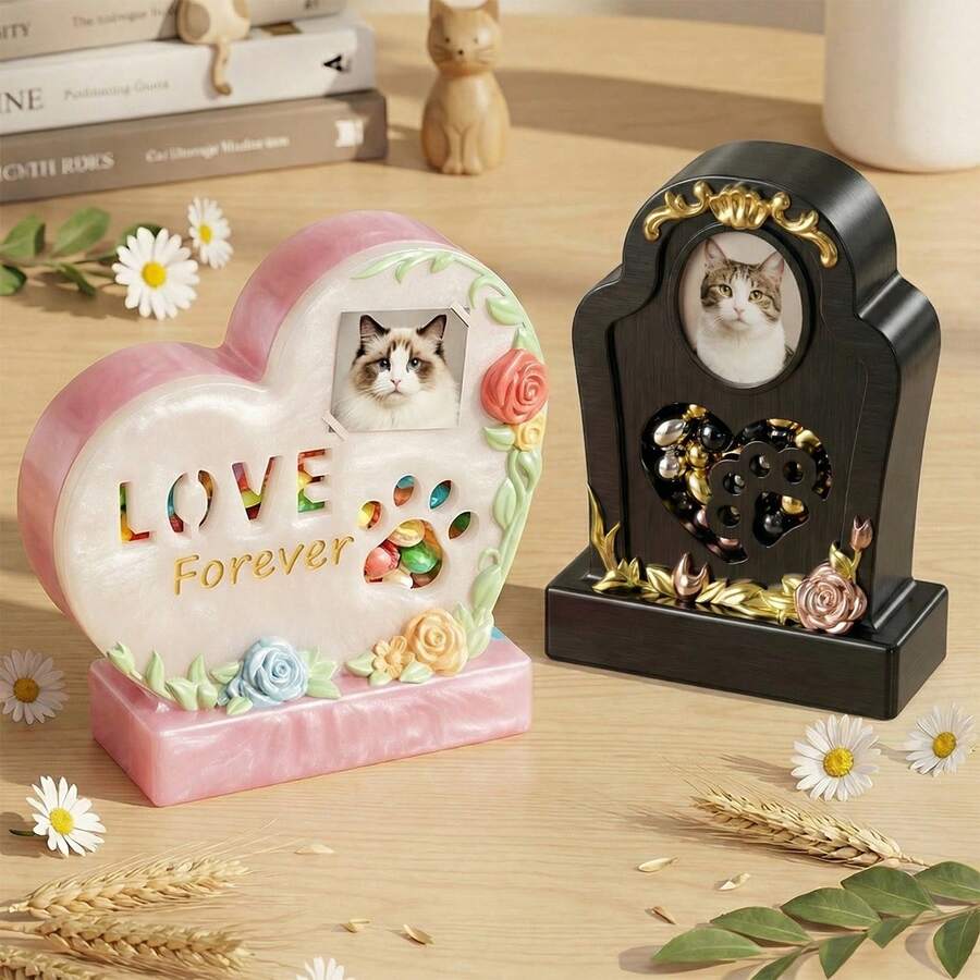 Heart-Shaped Pet Urn Mold, Creative Storage Box Epoxy Resin Silicone Mold, Gravestone Decor Plaster Mold, Can Hold Photos - Pet Urn Mold - View 1