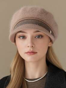 1顶女士水钻装饰针织贝雷帽，简约百搭针织帽，优雅复古英伦风云朵贝雷帽，闪亮亮片休闲通勤针织帽，适合日常佩戴，秋冬季 - A - 查看 10