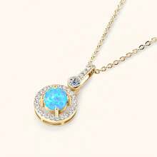 优雅波西米亚圆形合成蛋白石海蓝宝石锆石吊坠项链，精致奢华锁骨链饰品，送给她的礼物 - 澳寶圓墜項鍊 - 查看 13