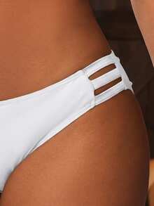 Nuevos fondos de bikini de unicolor con abertura lateral sexy para mujer, adecuados para usar en la playa, vacaciones, blanco - Blanco - Ver 5