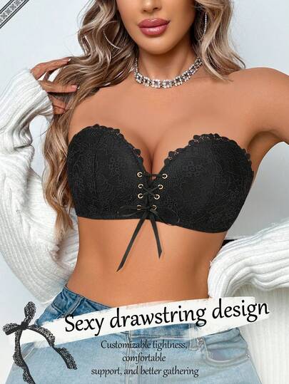 Peach Girl Women's Wireless Lace Padded Bra, Comfortable & Supportive, Push Up Black