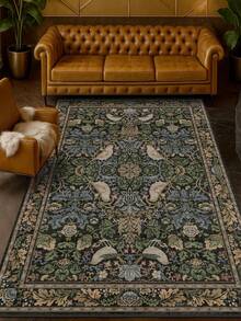 1pc Luxurious Fluffy Soft Bohemian Vintage Bird Pattern Area Rug, Non-Slip Washable, Velvet Surface + TPR Backing, Suitable For Living Room, Bedroom, Hallway, Elegant Persian Palace Design With Baroque Elements, Indoor Mat | Non-Slip Bottom - Army Green - View 8
