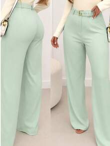 Tailored Wide-Leg Trousers With Belt. - Mint Green - View 1