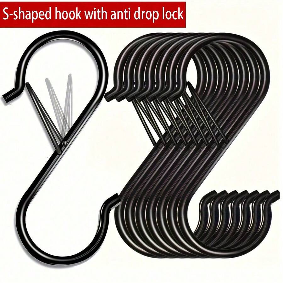 10/20 piezas Ganchos en forma de S de gran resistencia con cierre - Ganchos de hierro fundido montados en la pared adecuados para colgar plantas, ropa, utensilios de cocina y bolsas - Estilo rústico, fácil de instalar, solución de almacenamiento duradera y elegante, ganchos prácticos