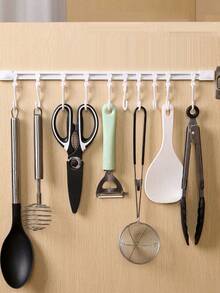 Sliding Track Mounted Hook Rack, Cabinet Door Mounted Storage Hook Organizer, No Drilling Required, Kitchen Cabinet Back Storage Rack - Multicolor - View 10