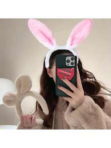 1个柔软蓬松的粉色兔子耳朵发箍，可爱适合复活节庆祝活动和主题派对，毛绒兔子耳朵发箍，复活节主题派对头饰，绒球耳朵发箍 - 彩色 - 查看 3