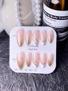 10 قطعة ملصقات أظافر يدوية الصنع، أظافر قصيرة، أظافر مزيفة، أظافر بشكل لوز، مناكير فرنسي، أظافر بطراز Y2K، أظافر جميلة، أظافر وردية، أظافر بيضاء، أظافر ذهبية، أظافر بنية، مع لمعان اللؤلؤ الساطع. تشمل أدوات الأظافر للتطبيق والإزالة السهلة. مناسبة للنساء والفتيات لاستخدامها اليومي ومناسبات خاصة لوازم الأظافر - زهر ذهبي - مشاهدة 5