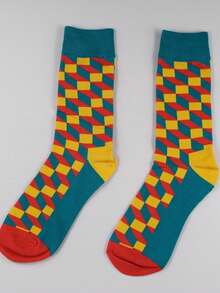 1双男女通用菱形印花透气中筒袜，适合日常穿着和派对，四季皆宜 - 彩色 - 查看 6