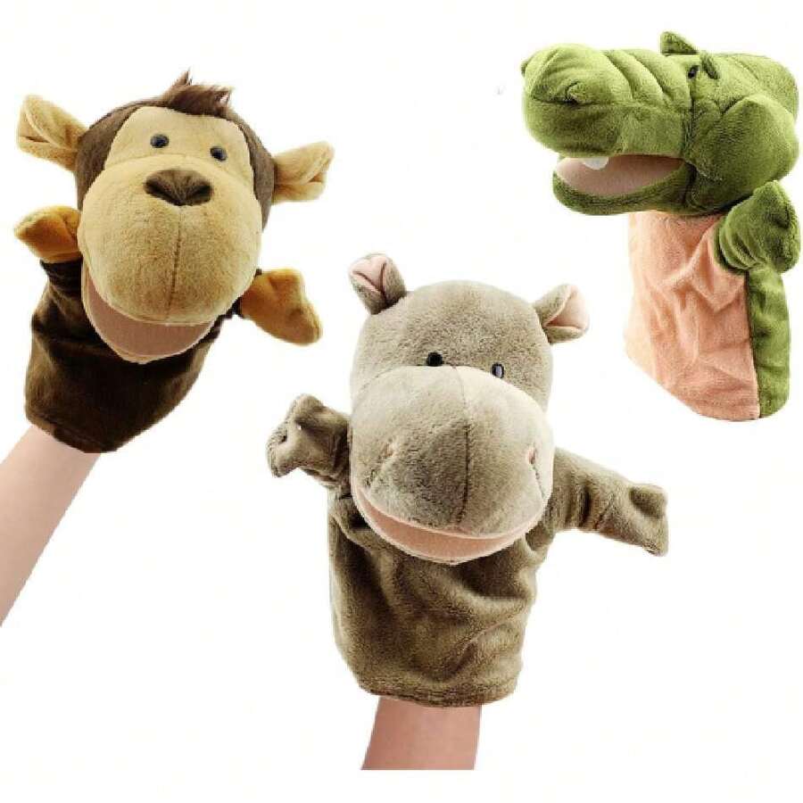 3 PCS Títeres de Mano para Niños, Marionetas de Mano de Animales de Peluches de Alta Calidad para Alivio la Ansiedad, Cuentacuentos, Preescolar, Muñecos para Juegos de rol (Estilo 3),40981487 - Púrpura malva - Ver 1