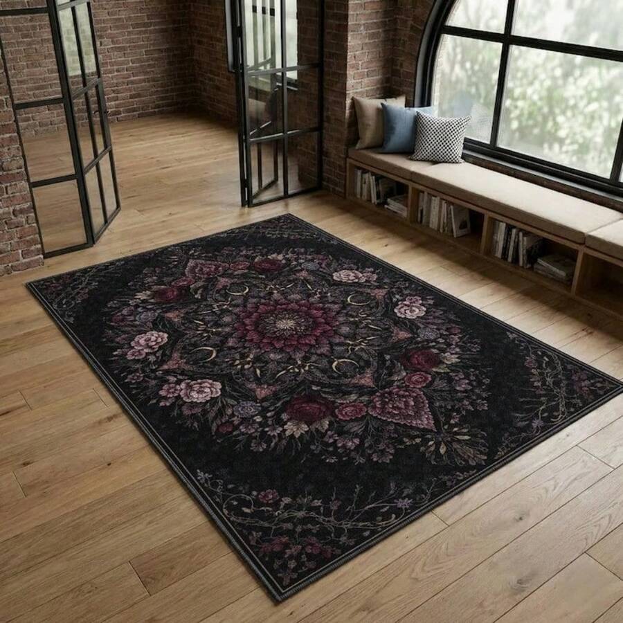 Gothic Floral Mandala Dark Area Rug, Boho Gothic Living Room Area Decor, 32*20inch /84*60inch,Perfect Choice For Gift ,Stylish And High-Quality Rugs, Perfect For Decorations And GiftsHome Decor, The Best Choice For Gothic-Style Birthday Gifts - Multicolor - View 1