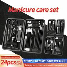 Stainless Steel Nail Clipper Set, Nail Trimmer, Eyebrow Scissors, Tweezers, Ear Pick, Beauty Tool Kit - Black - View 2
