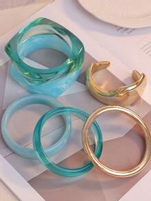 Set de 3 piezas de pulseras geométricas asimétricas de estilo minimalista y oceánico, uso versátil diario para mujeres - pulsera - Ver 2