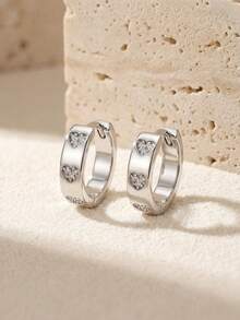 1 Pair S925 Sterling Silver Simple Heart Diamond Earrings, Casual Women's Earrings, High-End Jewelry Gift, Suitable For Daily Wear - Heart Diamond Earrings - View 2