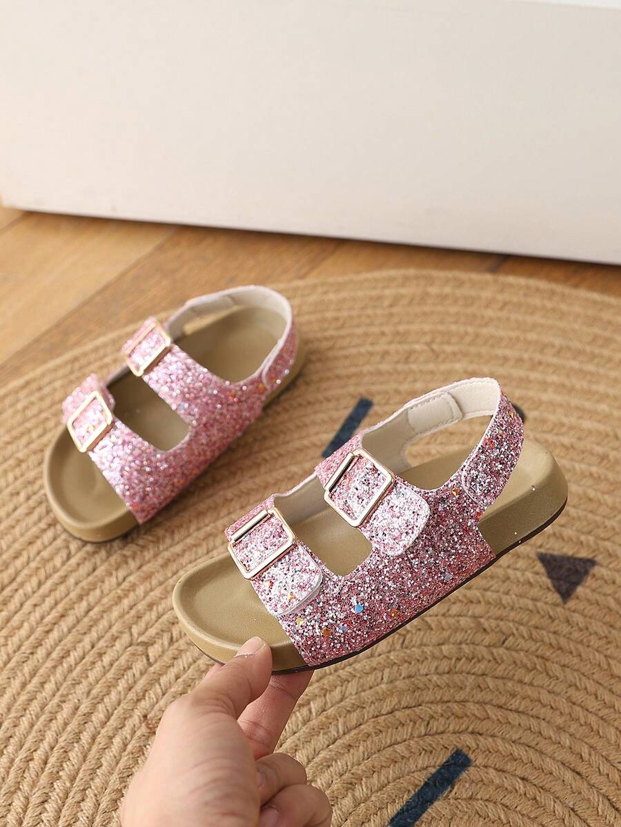1 Pair Girls' Fashion Soft Bottom Casual Flat Sandals, Suitable For Summer Beach And Daily Wear - Pink - View 1