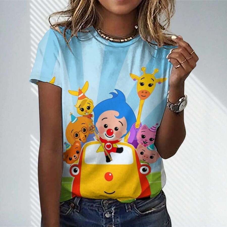 Plim Plim  Casual Crew Neck T-Shirt For Women - Lightweight Short Sleeve Summer Top, Stretch Soft Fabric, Relaxed Fit For Daily Wear - 黑色 - 查看 1