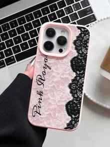 1pc Minimalist Personalized Black & White Lace Pattern Acrylic Mirror Soft Phone Case Compatible With IPhone 16/16Pro/16Plus/15/15ProMax/15Pro/11/12/13/14ProMax/12Mini/13Mini/11Pro/11ProMax/12Pro/12ProMax/13Pro/13ProMax/14Pro/14ProMax, Stylish & Creative - Multicolor - View 3