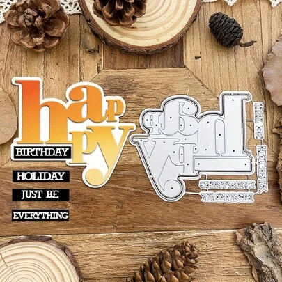 1pc Happy Birthday Title Metal Cutting Die, DIY Scrapbooking Album Card Home Decor Holiday Greeting