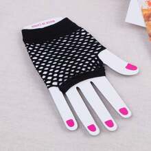 Guantes de tul de moda para mujer, elásticos, transpirables, suaves y amigables con la piel, versátiles para novia, boda, fiesta, club, atuendo de actuación y accesorios - Medio dedo - rojo - Ver 14