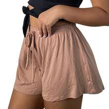 Women's Loose Fit High-Waisted Shorts - New Viscose/Lycra Knit - Brisa - Hãy là một Escuro - Xem 2