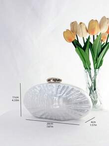 Túi xách acrylic họa tiết vân đá cẩm thạch tối giản thời trang, túi đeo chéo vai thanh lịch, cá tính và độc đáo kèm dây xích. - trắng - Xem 7