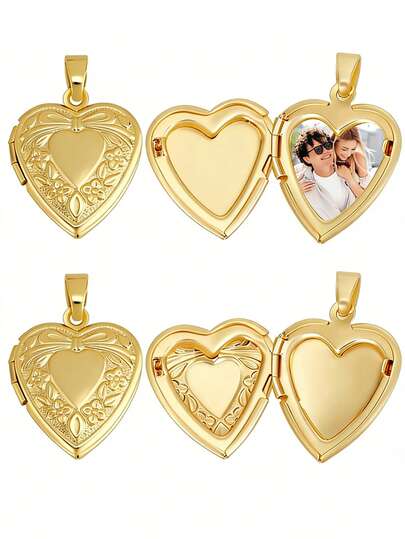 New Nordic Style Vintage Lace Hollow Heart Ribbon Photo Pendant Necklace, Copper Photo Album Box Necklace For Women, Suitable For Valentine's Day, Anniversary, Daily Wear