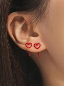 1 par de pendientes minimalistas con forma de corazón, diseño simple con electrochapado, adecuado para el Día de San Valentín y uso diario - Pendientes de aleación de hierro - Ver 5