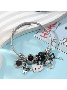 Sanrio 1件三丽鸥Hello Kitty可爱吊坠手镯，闪亮水钻心形钥匙吊坠手链，Y2K风格银色饰品 - 情人节送给女性和三丽鸥粉丝的完美礼物 - 彩色 - 查看 9