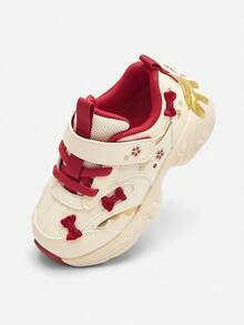 Balabala Kids Breathable Mesh Sneakers With Hook And Loop Closure Casual Walking Shoes For Girls - White and Red - View 1