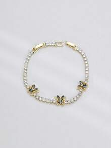 1pc Spring/Summer Fashion Women's Round Tennis Bracelet, Double Layer Butterfly Design Bangle, Elegant Exquisite Hand Jewelry Decoration, Made Of Copper Material Plated With 18K Gold, Hypoallergenic And Anti-Oxidation, Inlaid With Elegant Sparkling Synthetic Zirconia, High-End Luxury - Butterfly Bracelet - View 11