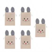 6Pcs Easter Bunny Ear Burlap Gift Bags - 3D Plush Ears Rabbit Face Reusable Treat Pouches For Egg Hunt Party Candy Storage Gift Wrapping Church Spring Holiday - Multicolor - View 6