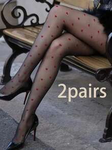 1/2 Pair Plus Size Women Aurora & Heart Pattern Tights/Pantyhose, Christmas Gift - Apricot - View 13