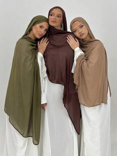 1条女士纯色85*190厘米粘胶纤维头巾，柔软宽边围巾，多功能防晒头巾，适合日常佩戴