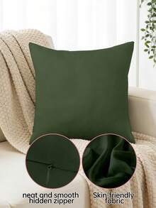 4 件套格子枕套，隐形拉链，柔软现代风格，适用于客厅、卧室、沙发装饰，可机洗，通过 Oeko-Tex 认证 - 橄欖綠 - 查看 5