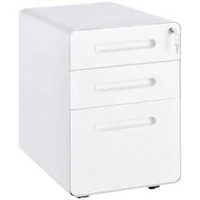 Rolling Filing Cabinet/Office Storage Container With 3 Drawers, Steel, White, 39x48x59cm - White - View 8