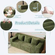 71 Inch 3-Seater Sofa, Corduroy Fabric Modular Sectional Sofa, Deep Seat Couch No Assembly Required For Living Room, Bedroom, And Apartment - 綠色 - 查看 7