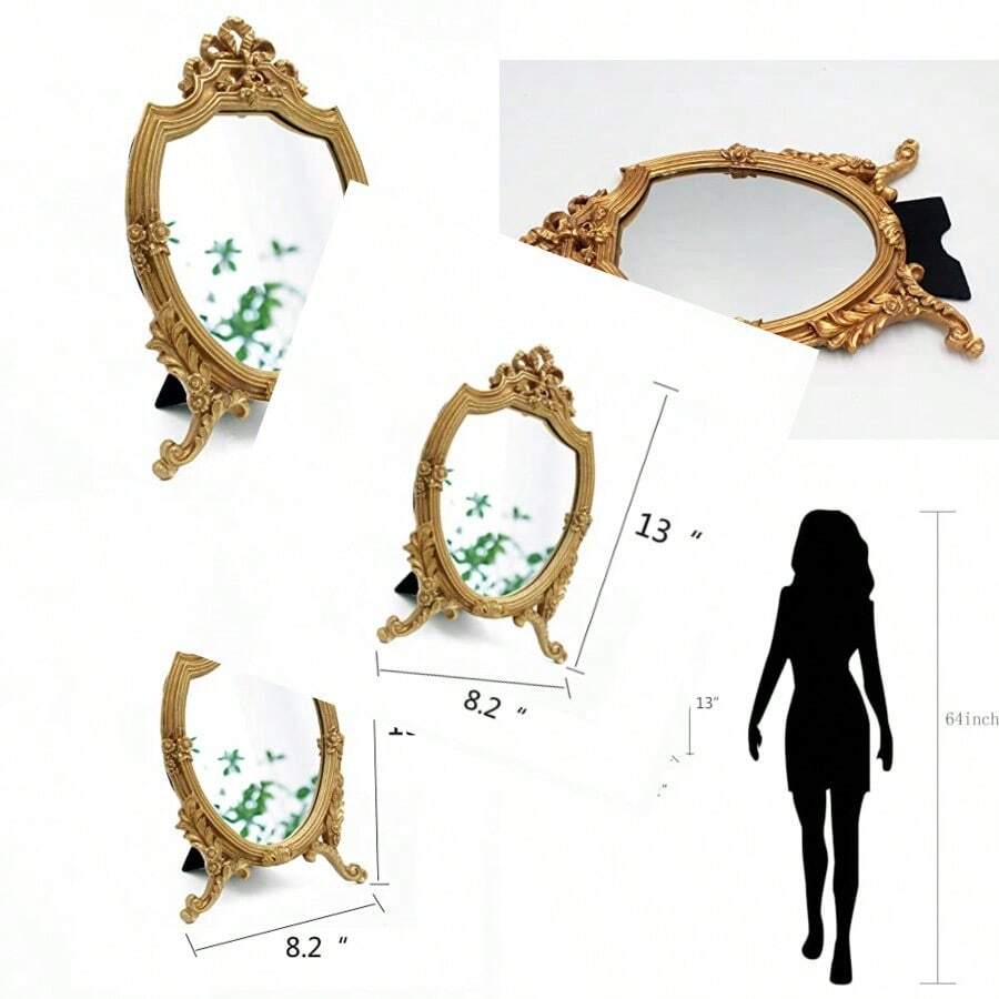Eaoundm - Espejo de pared decorativo con marco de resina dorada envejecida espejo de  espejo de mesa para recámara sala de estar cambiador decoración de 8.2 pulgadas de ancho x 13 - Oro envejecido - Ver 1