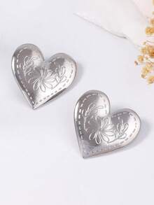 1对复古简约时尚独特图案夸张合金心形耳钉，女士百搭款 - 誇張愛心耳環 - 查看 7