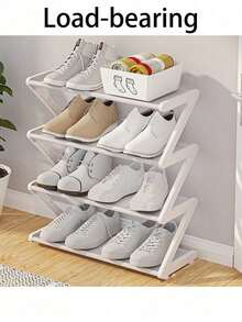 1个四层Z字形鞋架，塑料落地式储物架，多功能大容量储物架，易于组装的落地式收纳架，适用于客厅，无需工具安装，可堆叠，家居和宿舍必备，节省空间，家居收纳鞋靴杂物，适用于走廊、衣橱、客厅、卧室 - 彩色 - 查看 15
