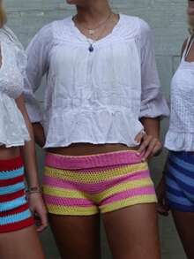 Women's Striped Knit Micro Shorts Fold Over Elastic Waist Slim Fit Mini Bottom Y2k Lounge Crochet Sweater Shorts - 彩色 - 查看 6