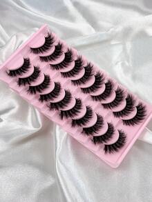 Hinarin 10对假睫毛，蓬松纤长3D仿貂毛假睫毛，交叉猫眼款，自然黑色睫毛带，可重复使用，浓密纤长，狐狸眼款，凌乱感假睫毛，旅行必备化妆工具 - 濃密款 - 查看 3