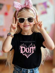 Youngsters' Flame Heart Cotton Round Neck T-Shirt, Stray Away Style Kids Shirt, Black Tee With Flaming Heart, Kids T-Shirt Durable Stray Away Youngsters Rock Star Album Merch T-Shirt, Regular Length, K-Pop Concert, KPop Fan Stray Away Gift, Fan Made Shirt, Perfect For Concerts & Holidays,  K-Pop Concert, K-Pop Unisex T-Shirt. - 黑色 - 查看 2