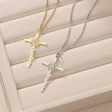 1pc Women's Fashion Pendant Name Necklace - Personalized Cross + Birthday Flower Design, Customizable English Name And Birth Flower, 304L Stainless Steel Jewelry, A Must-Have For Casual Wear, A Unique Gift For Her - Multicolor - View 4