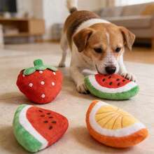 4件套毛绒发声宠物玩具套装，适合小型犬猫 - 棒棒糖、星星、甜甜圈和草莓形状 - 互动玩耍和睡眠伴侣，狗狗磨牙玩具 - 彩色 - 查看 2