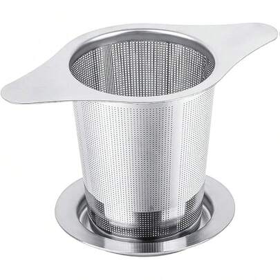 Uniwersalny zaparzacz do herbaty z pokrywką, filtr ze stali nierdzewnej, odpowiedni do filiżanek, kubków, czajników, stal nierdzewna 304, bardzo drobna siatka do herbaty liściastej i pokrywka z tacką ociekową