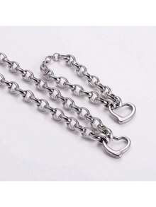 2pcs/Set Stainless Steel Heart Shaped Thick Chain Bracelet & Necklace, Fashionable Exaggerated Style, Suitable For Streetwear Valentines,Mom,Mother,Mother's Day,Gift - Gold - View 12