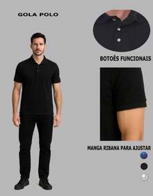 LUZZIAN Men's Polo Shirt Brazil Premium Piquet Knit Sporty - 黑色 - 查看 7