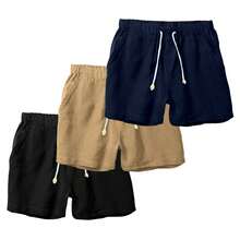 Set Of 3 Premium Linen Shorts For Men - Luxury Beachwear - 藏蓝色 - 查看 1